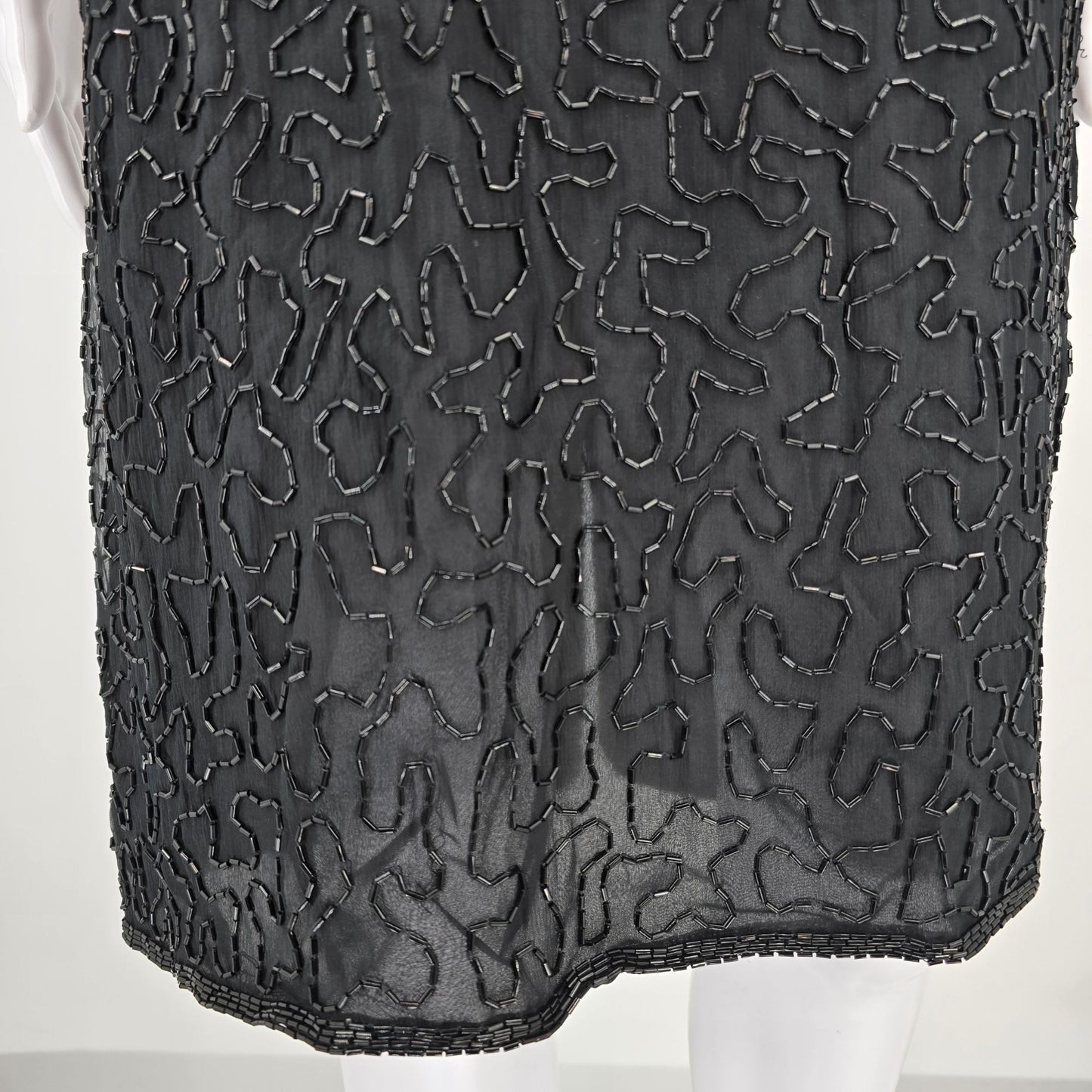 Vintage 1990s Laurence Kazar New York Silk Beaded Sequin Cocktail Dress (M)