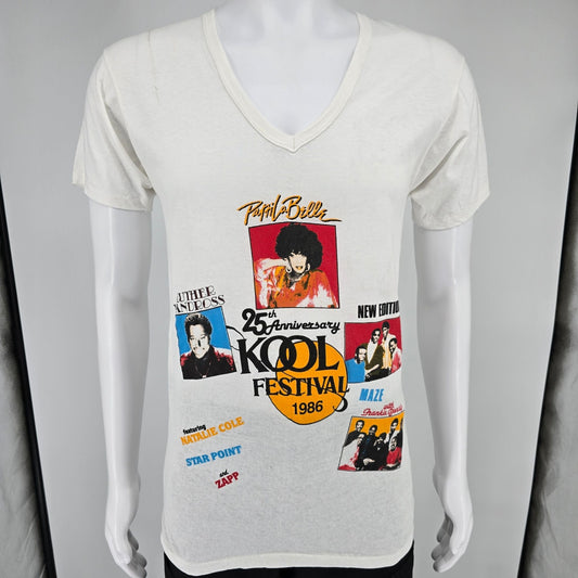 Vintage 1986 Kool Jazz Festival 25th Anniversary White V-Neck T-Shirt (S)