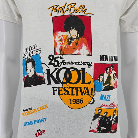 Vintage 1986 Kool Jazz Festival 25th Anniversary White V-Neck T-Shirt (S)