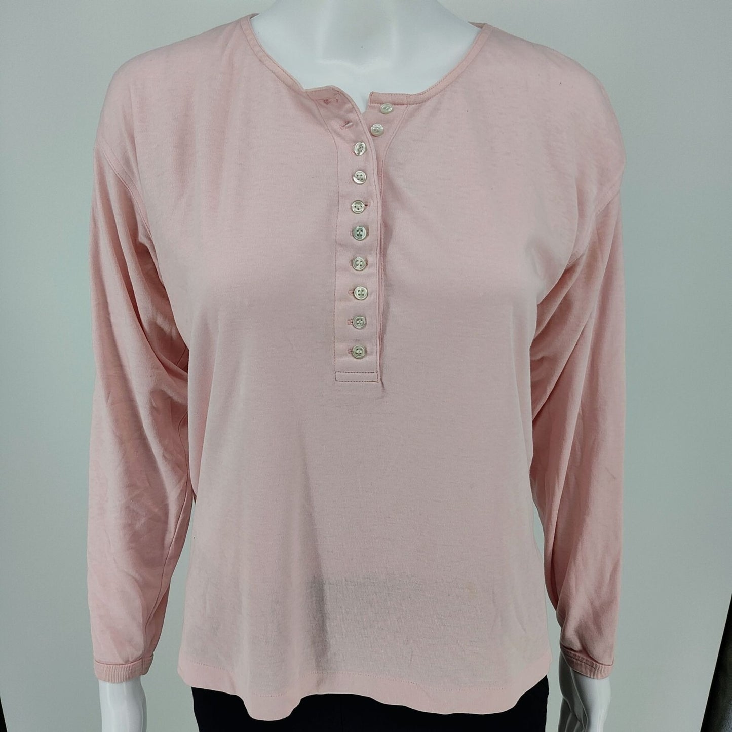 Womens Pink Long-Sleeve Button-Up Half Placard Blouse Top (L) *Fair Condition*