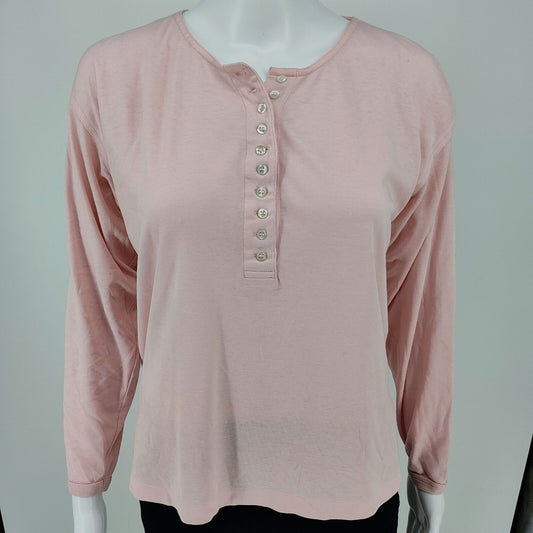Womens Pink Long-Sleeve Button-Up Half Placard Blouse Top (L) *Fair Condition*