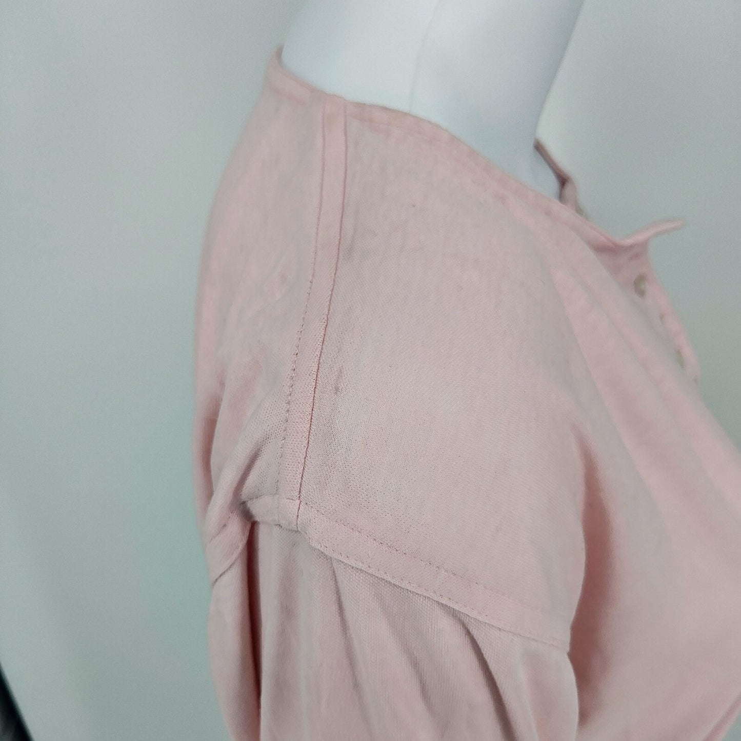 Womens Pink Long-Sleeve Button-Up Half Placard Blouse Top (L) *Fair Condition*