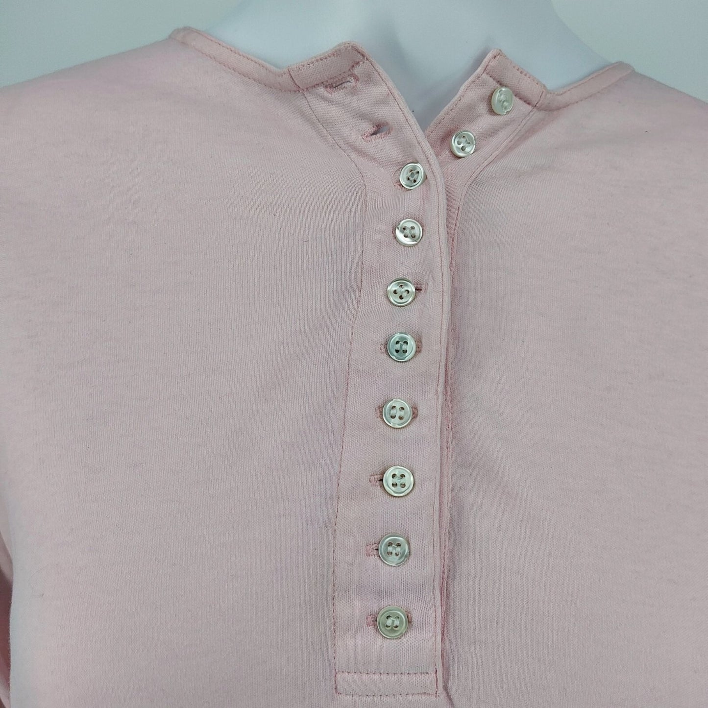 Womens Pink Long-Sleeve Button-Up Half Placard Blouse Top (L) *Fair Condition*