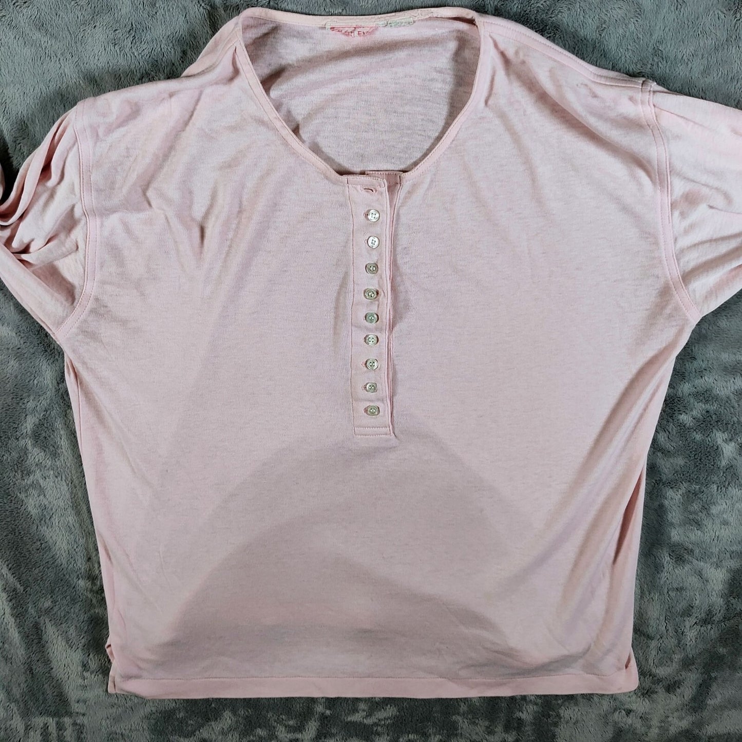 Womens Pink Long-Sleeve Button-Up Half Placard Blouse Top (L) *Fair Condition*