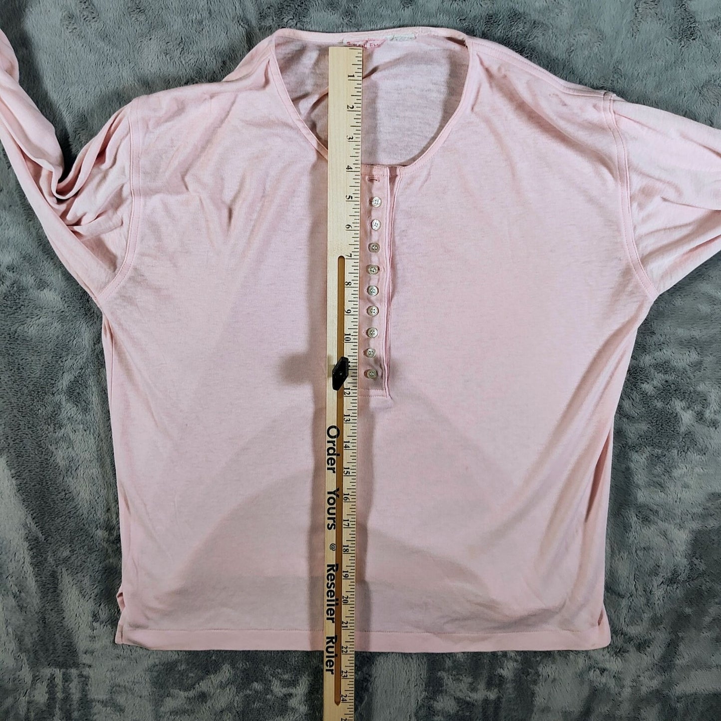 Womens Pink Long-Sleeve Button-Up Half Placard Blouse Top (L) *Fair Condition*