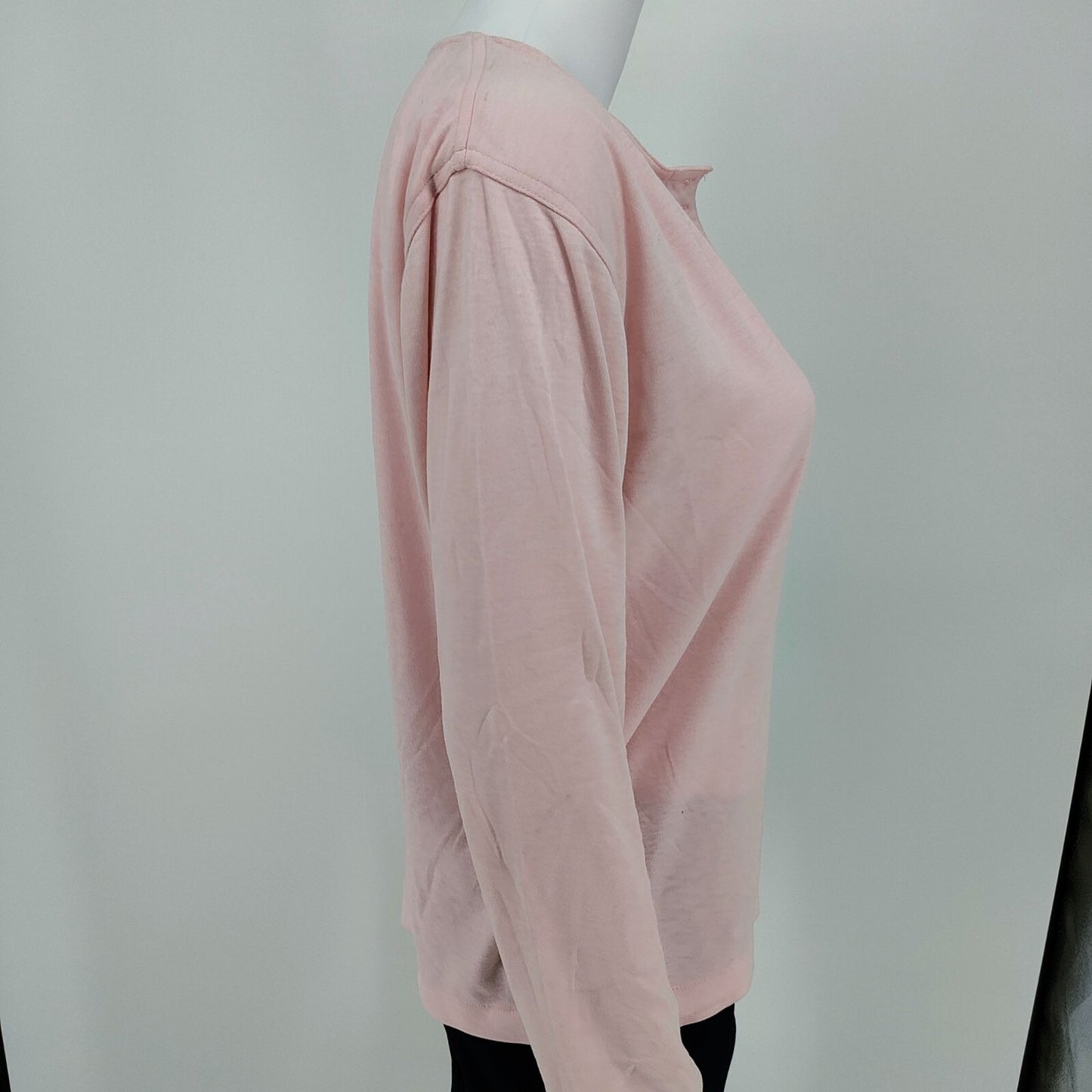Womens Pink Long-Sleeve Button-Up Half Placard Blouse Top (L) *Fair Condition*