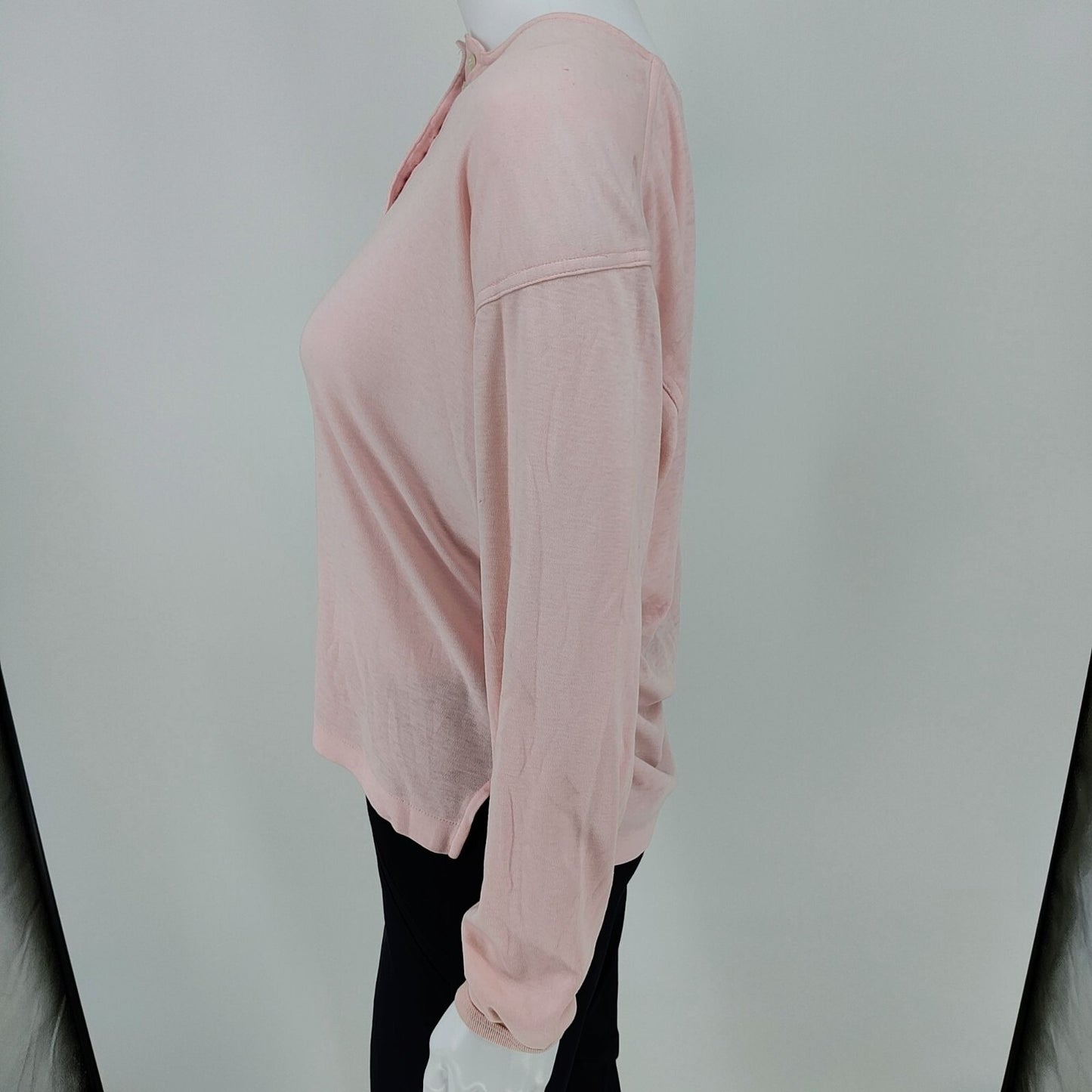 Womens Pink Long-Sleeve Button-Up Half Placard Blouse Top (L) *Fair Condition*