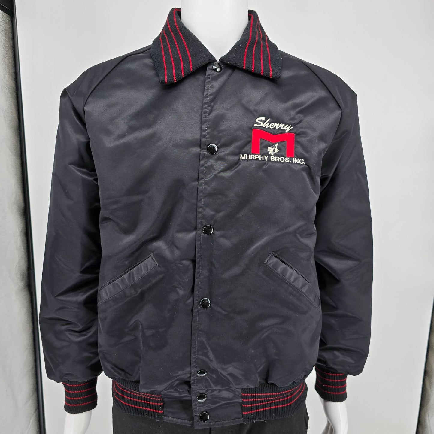 Vintage 1990s DeLong Murphy Brothers Inc. "Sherry" Satin Bomber Jacket (L)