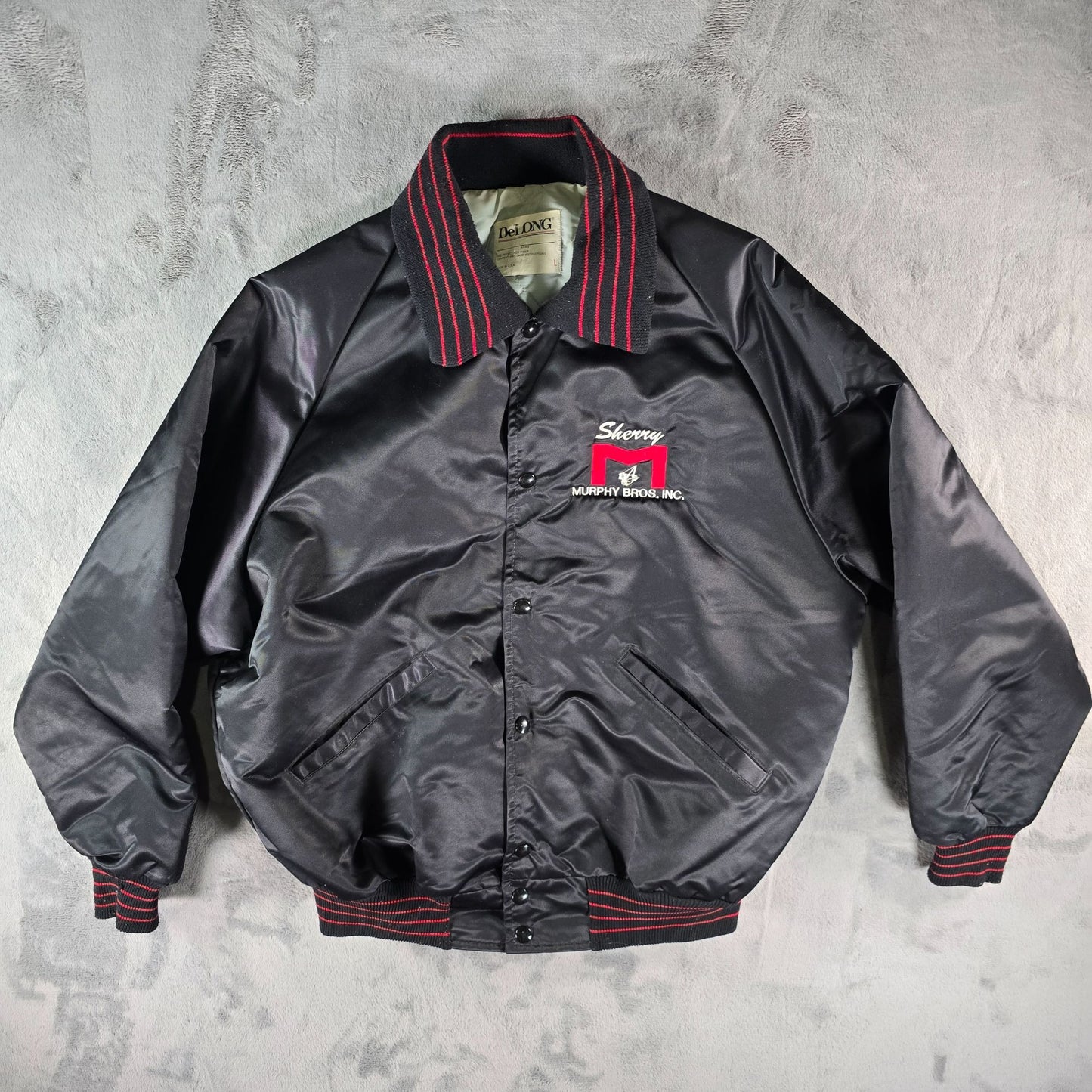 Vintage 1990s DeLong Murphy Brothers Inc. "Sherry" Satin Bomber Jacket (L)