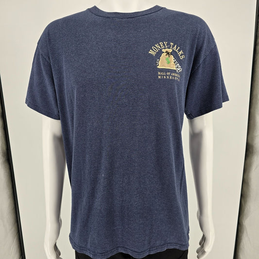 Vintage 1990s Mall of America "Money Talks" Embroidered Micro-Stripe T-Shirt -L