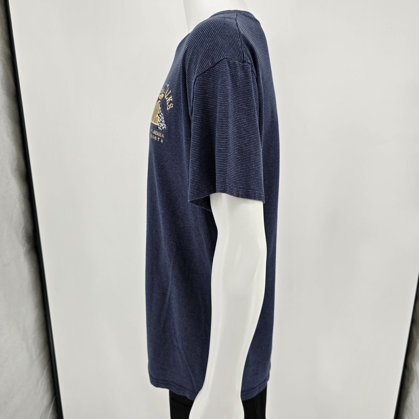 Vintage 1990s Mall of America "Money Talks" Embroidered Micro-Stripe T-Shirt -L