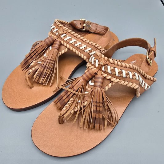 Vince Camuto Rebeka Leather Woven Tassel Open Toe Casual Slingback Sandals (5M)