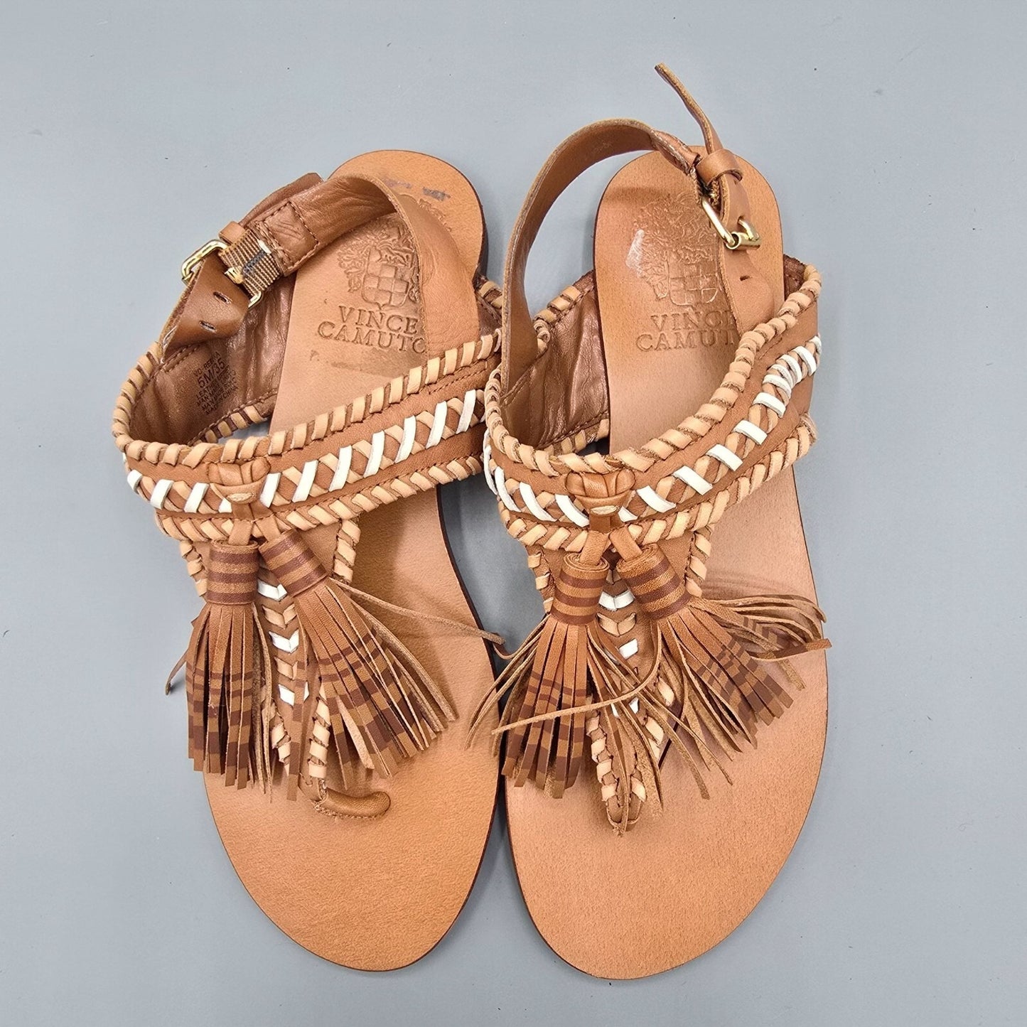 Vince Camuto Rebeka Leather Woven Tassel Open Toe Casual Slingback Sandals (5M)