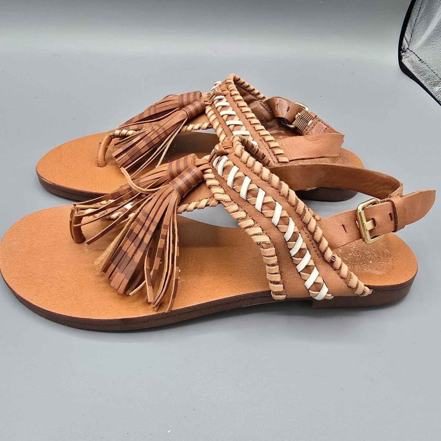 Vince Camuto Rebeka Leather Woven Tassel Open Toe Casual Slingback Sandals (5M)