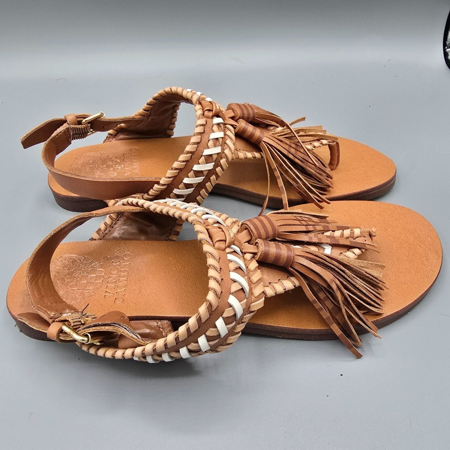 Vince Camuto Rebeka Leather Woven Tassel Open Toe Casual Slingback Sandals (5M)