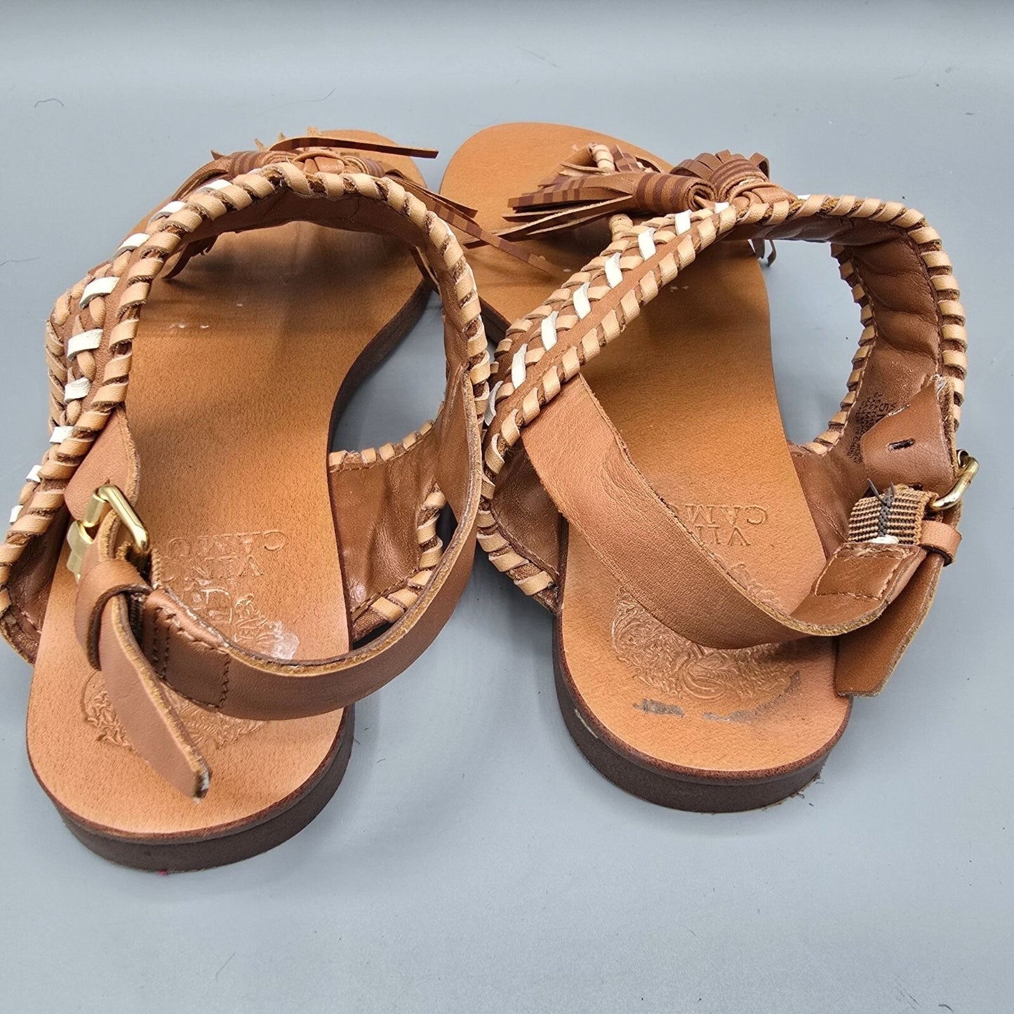 Vince Camuto Rebeka Leather Woven Tassel Open Toe Casual Slingback Sandals (5M)
