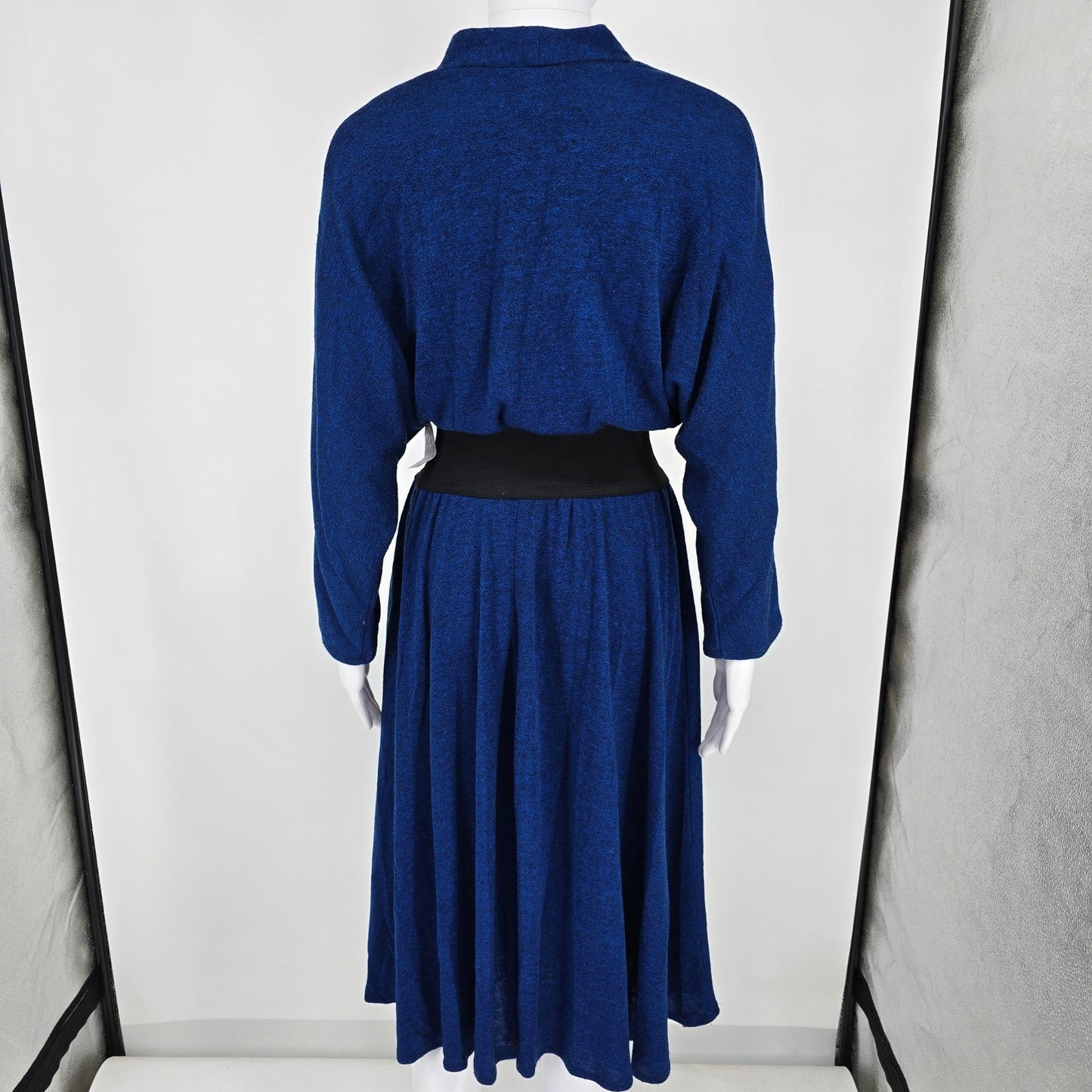 Vintage 1980s Dawn Joy Fashions Cobalt Blue Knit Midi Dress (Juniors S/M)