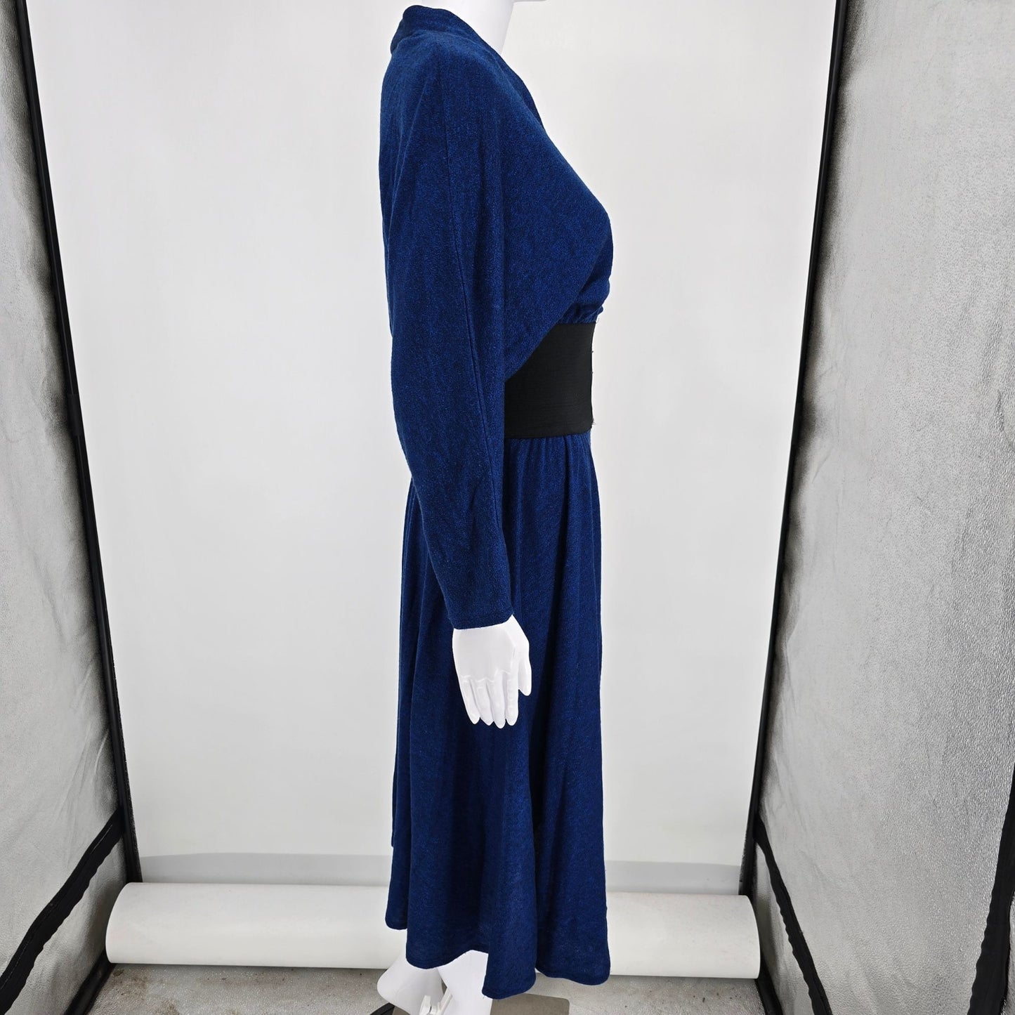 Vintage 1980s Dawn Joy Fashions Cobalt Blue Knit Midi Dress (Juniors S/M)