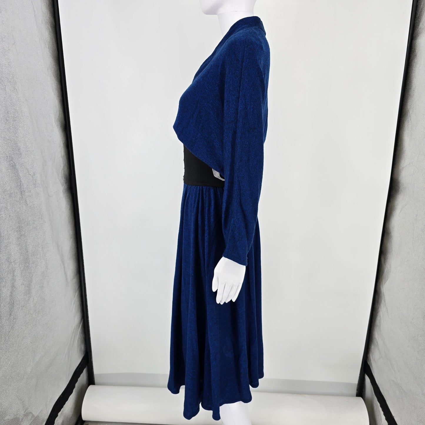 Vintage 1980s Dawn Joy Fashions Cobalt Blue Knit Midi Dress (Juniors S/M)