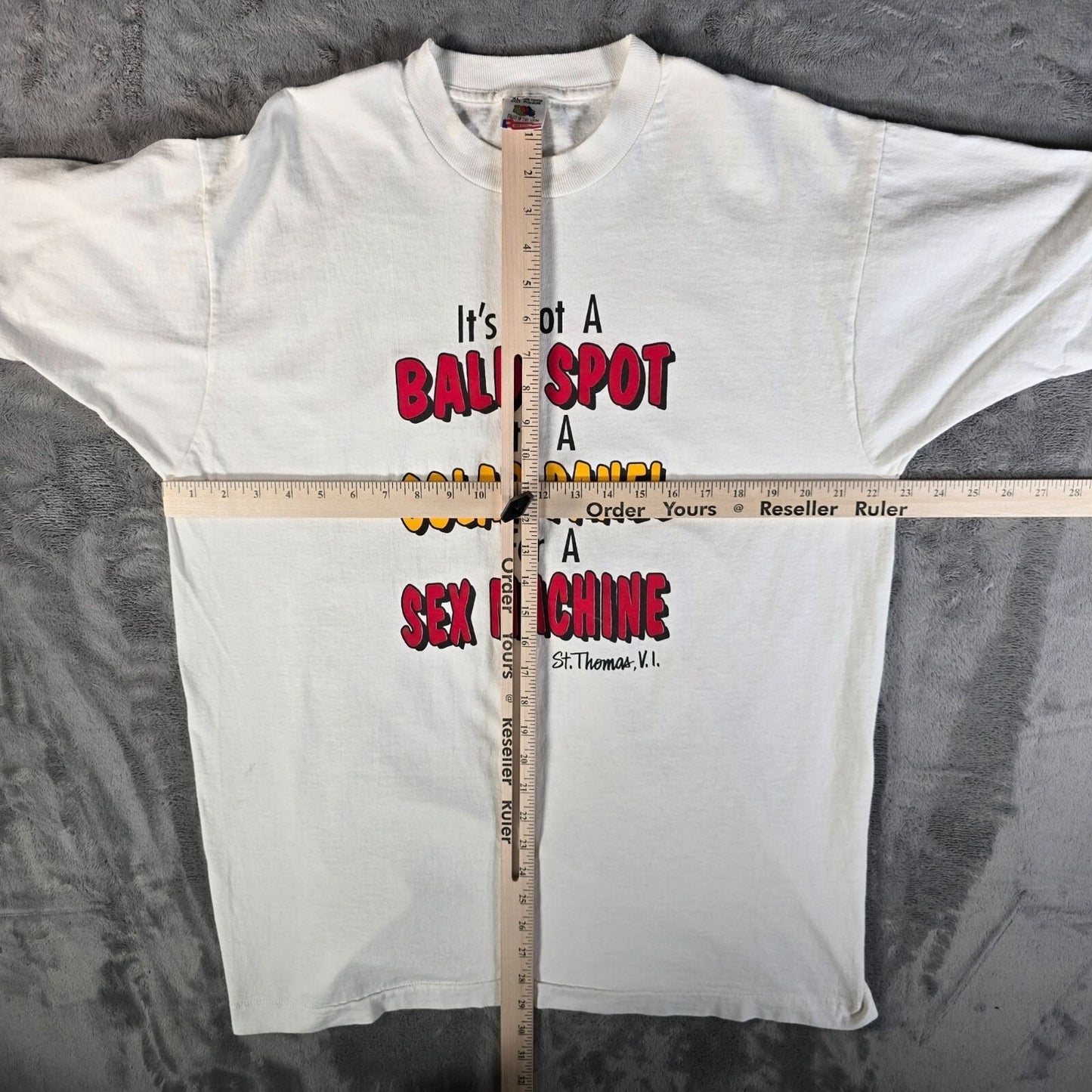Vintage 1990s Bald Spot Sex Machine St. Thomas, V.I. Tourist T-Shirt (L/XL)
