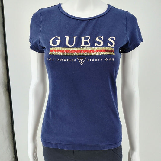 Girls Guess Los Angeles Eighty-One Bold Sequin Graphic T-Shirt (Medium)