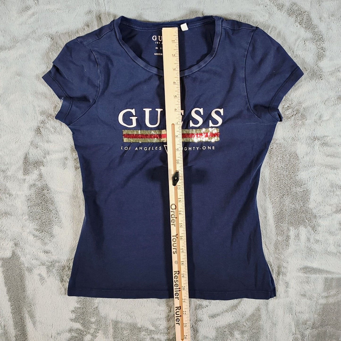Girls Guess Los Angeles Eighty-One Bold Sequin Graphic T-Shirt (Medium)