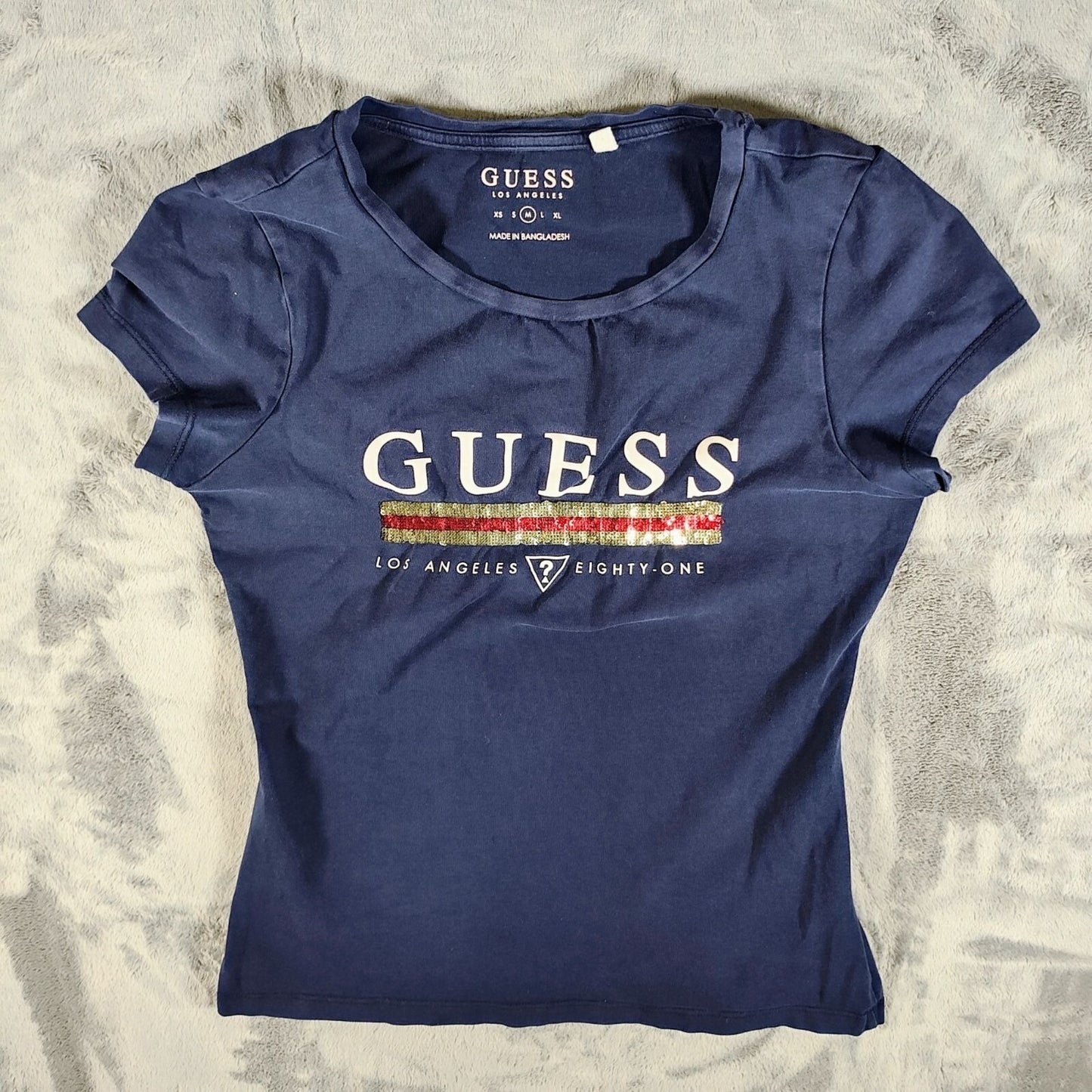 Girls Guess Los Angeles Eighty-One Bold Sequin Graphic T-Shirt (Medium)