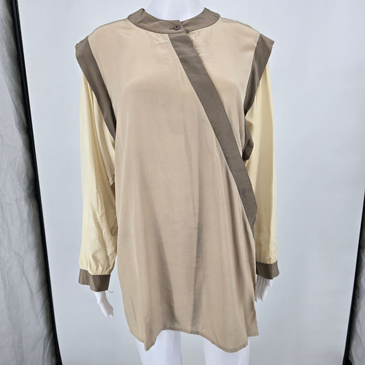 Vintage 1980s Oleg Cassini Colorblock Diagonal Stripe Tunic Top (L) #Flaws