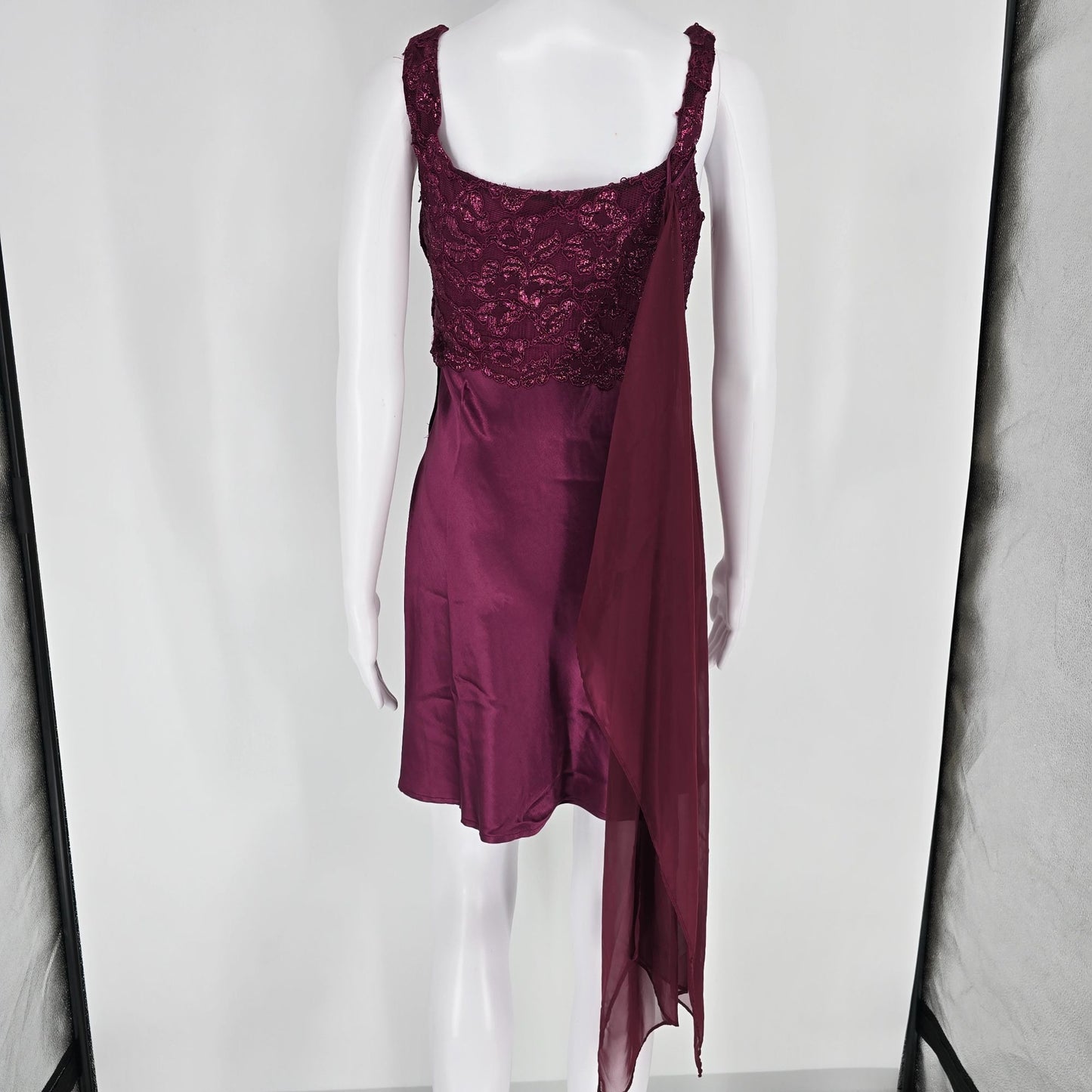 Vintage 1990s/Y2K 5-7-9 Burgundy Satin Party Dress w/ Chiffon Wrap (Junior's XS)