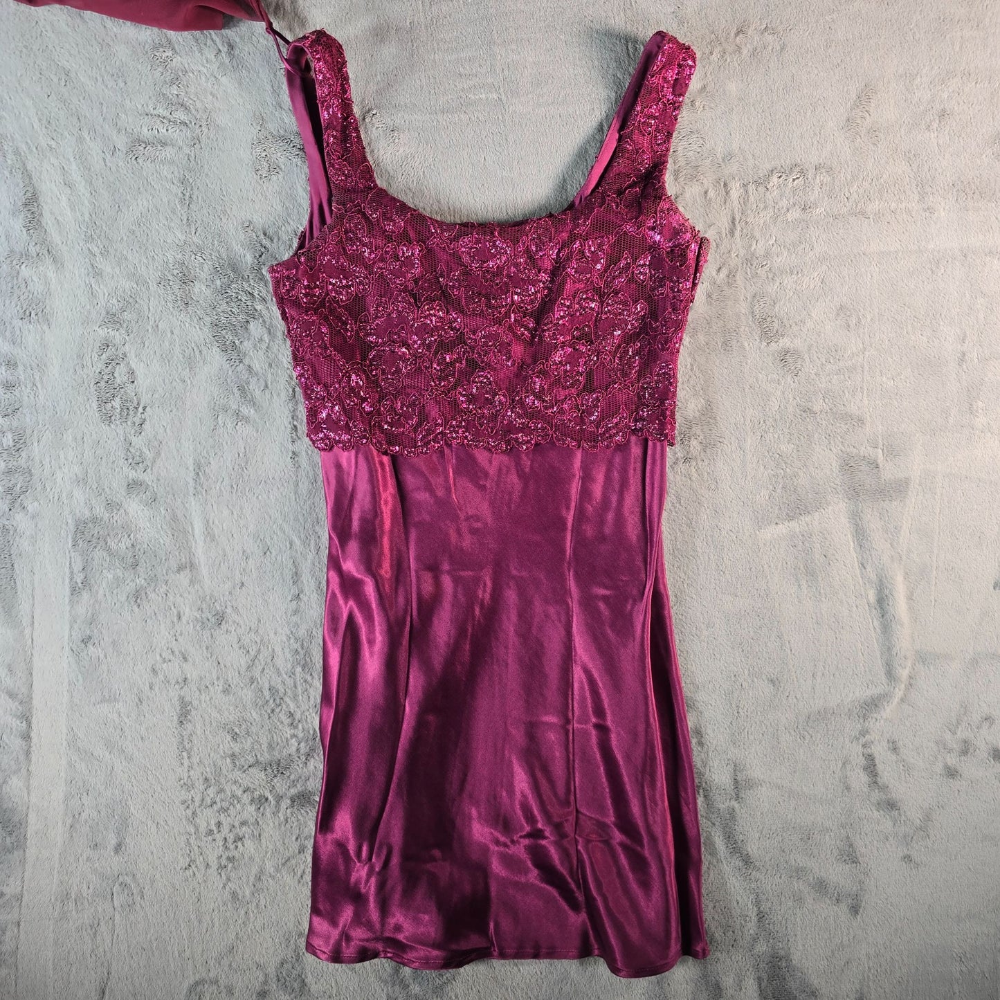 Vintage 1990s/Y2K 5-7-9 Burgundy Satin Party Dress w/ Chiffon Wrap (Junior's XS)