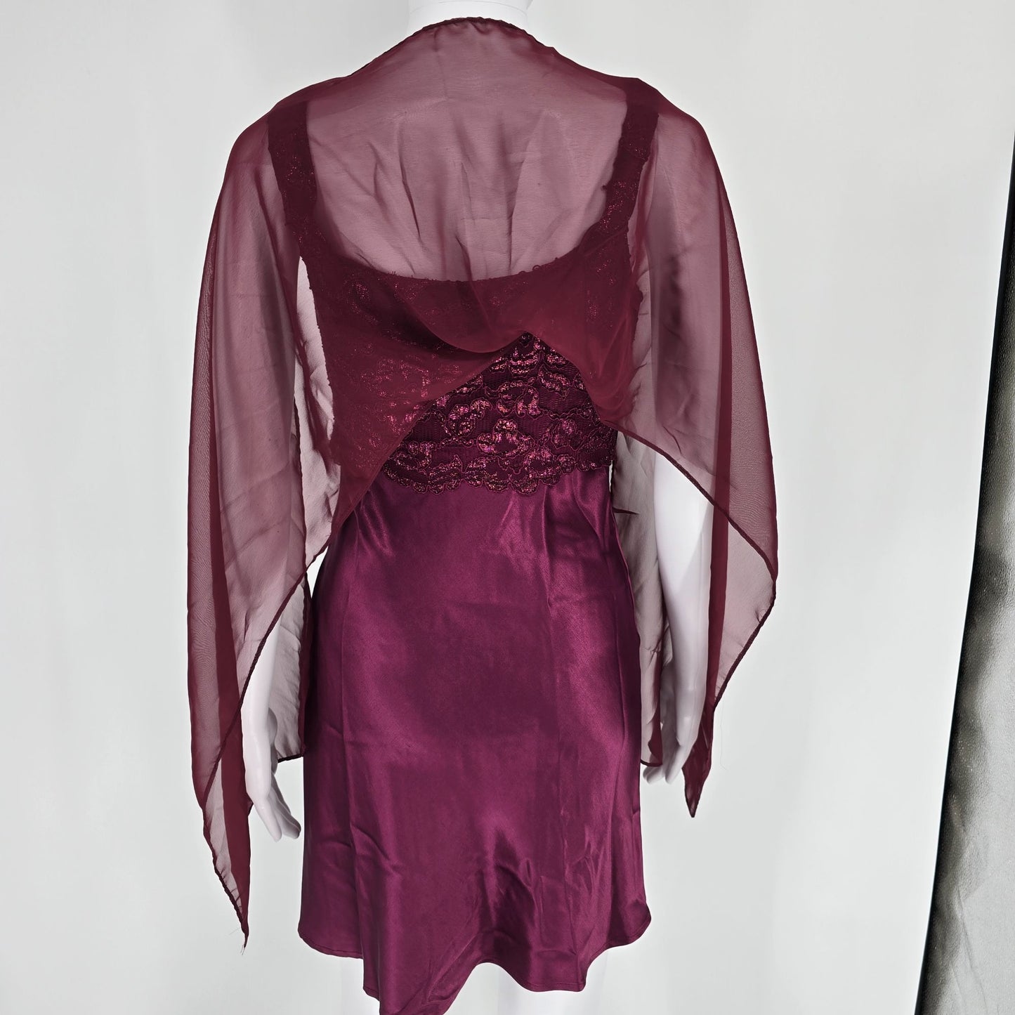 Vintage 1990s/Y2K 5-7-9 Burgundy Satin Party Dress w/ Chiffon Wrap (Junior's XS)