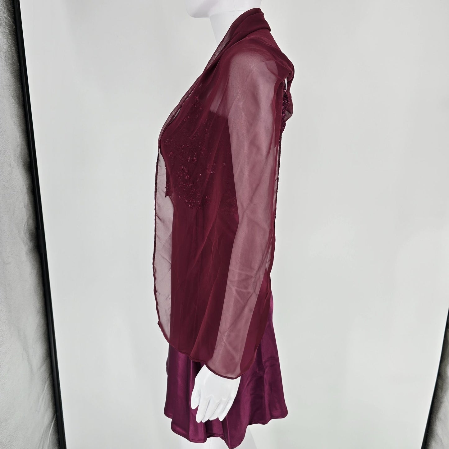 Vintage 1990s/Y2K 5-7-9 Burgundy Satin Party Dress w/ Chiffon Wrap (Junior's XS)