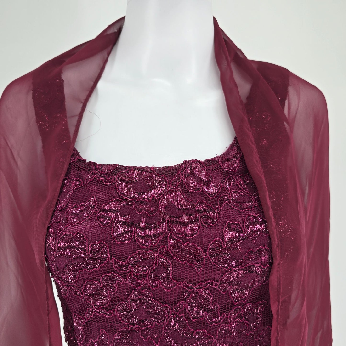 Vintage 1990s/Y2K 5-7-9 Burgundy Satin Party Dress w/ Chiffon Wrap (Junior's XS)