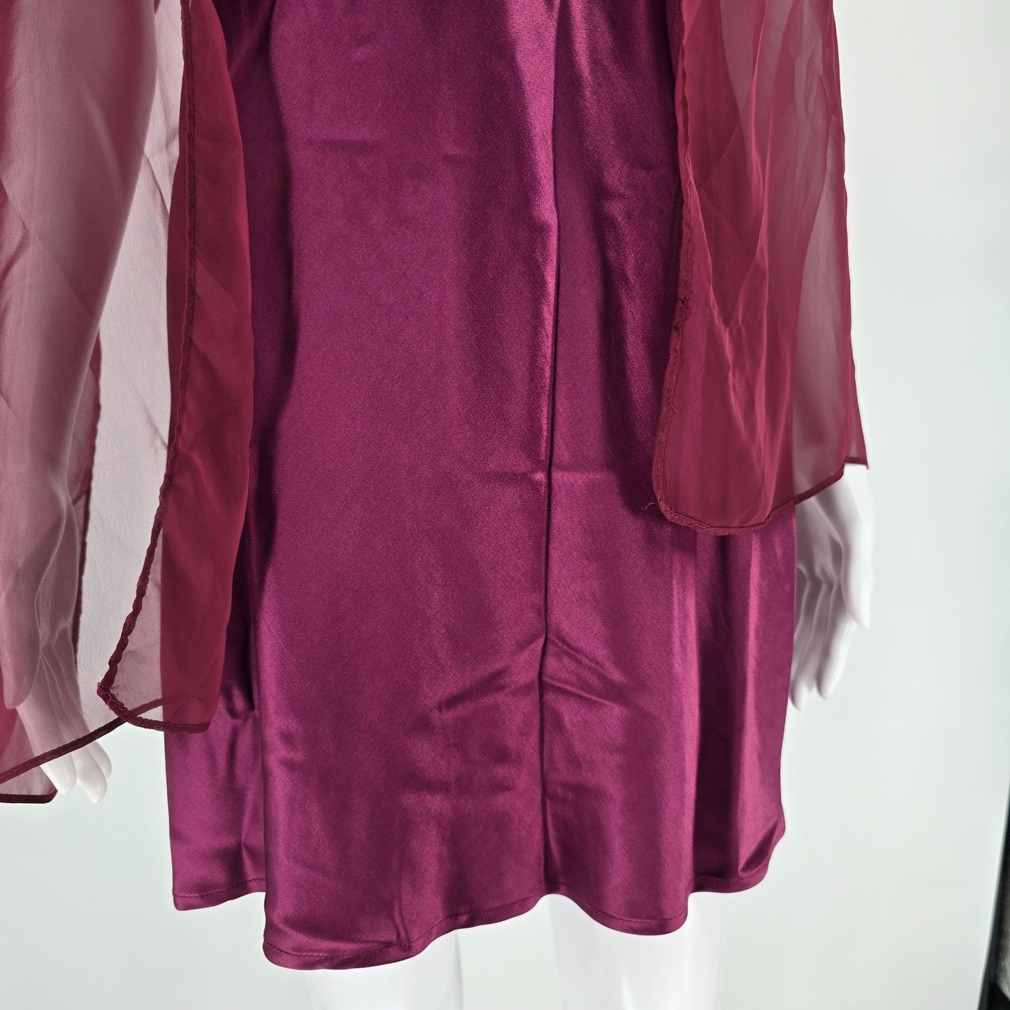 Vintage 1990s/Y2K 5-7-9 Burgundy Satin Party Dress w/ Chiffon Wrap (Junior's XS)