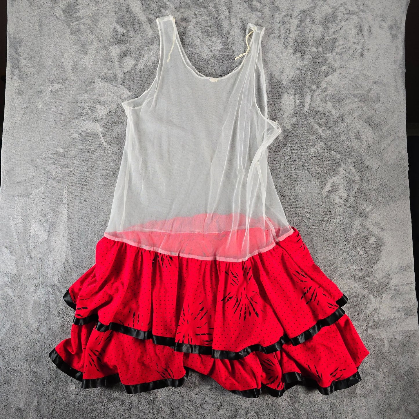 Vintage 1980s Orweco Red/Black Two-Piece Tiered Ruffle Tunic Dress Set (XL)