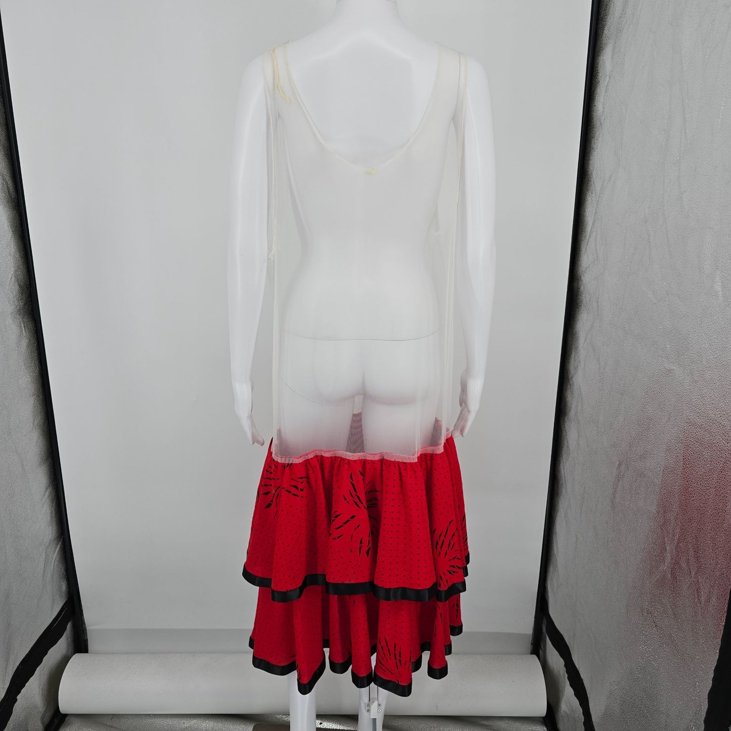 Vintage 1980s Orweco Red/Black Two-Piece Tiered Ruffle Tunic Dress Set (XL)
