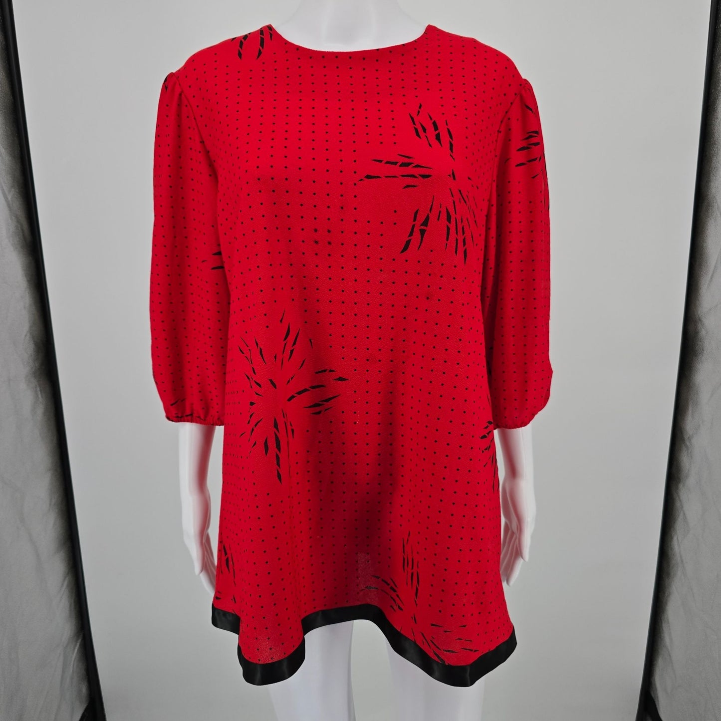 Vintage 1980s Orweco Red/Black Two-Piece Tiered Ruffle Tunic Dress Set (XL)
