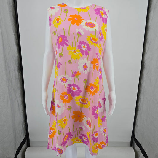 Vintage 1960s Contessa Mod Daisy Print Flower Power Sleeveless Shift Dress (L)