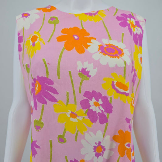 Vintage 1960s Contessa Mod Daisy Print Flower Power Sleeveless Shift Dress (L)