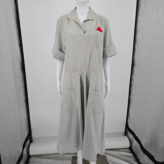 Vintage 1980s Loralyn Cottons Gray/White Seersucker Popover Shirt Dress (14/L)
