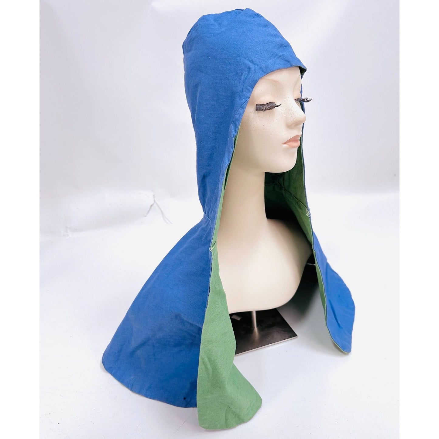 Vintage 1970s Handmade Reversible Blue/Green Costume/Theater Hooded Capelet (OS)