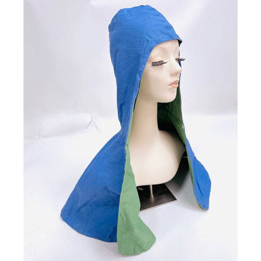 Vintage 1970s Handmade Reversible Blue/Green Costume/Theater Hooded Capelet (OS)