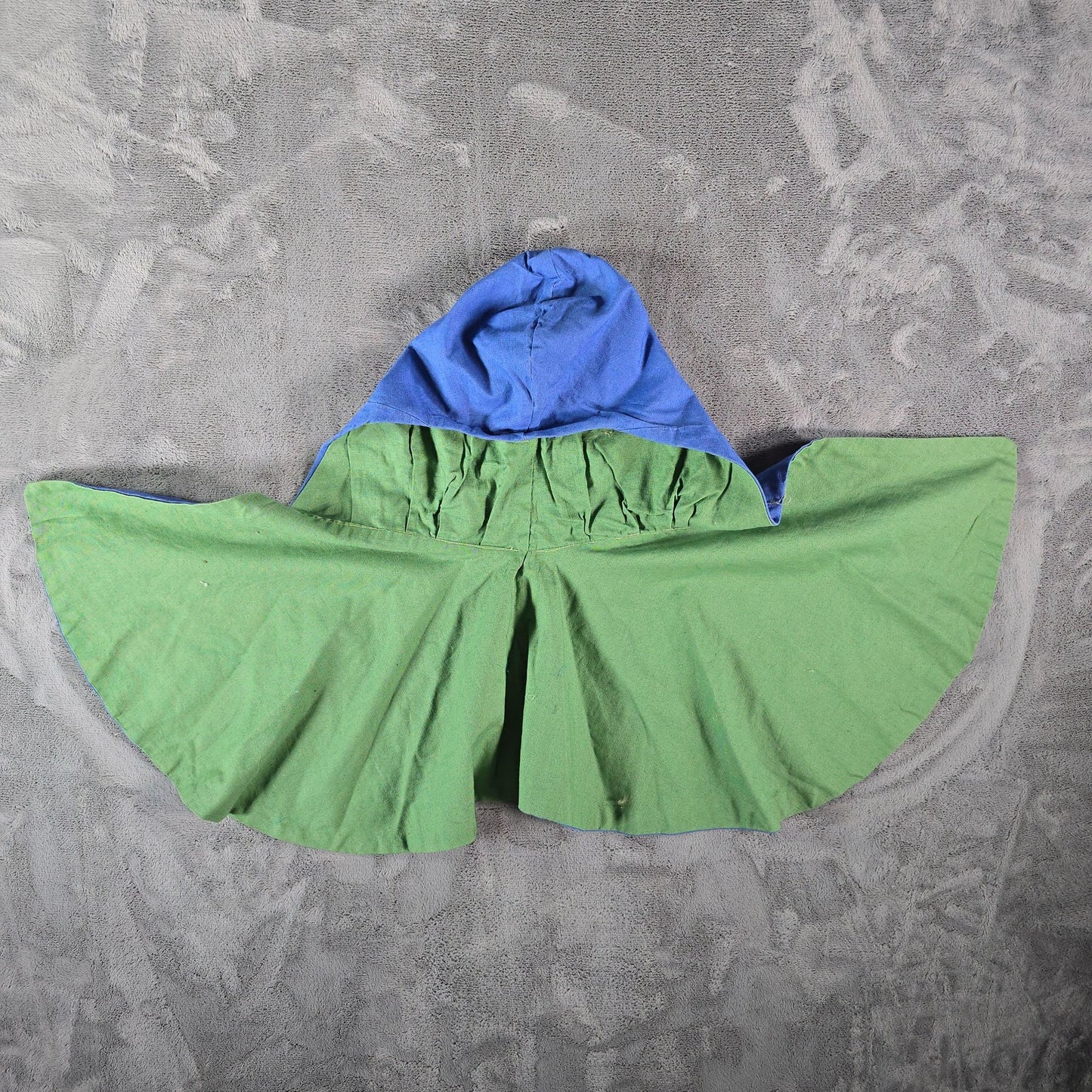 Vintage 1970s Handmade Reversible Blue/Green Costume/Theater Hooded Capelet (OS)