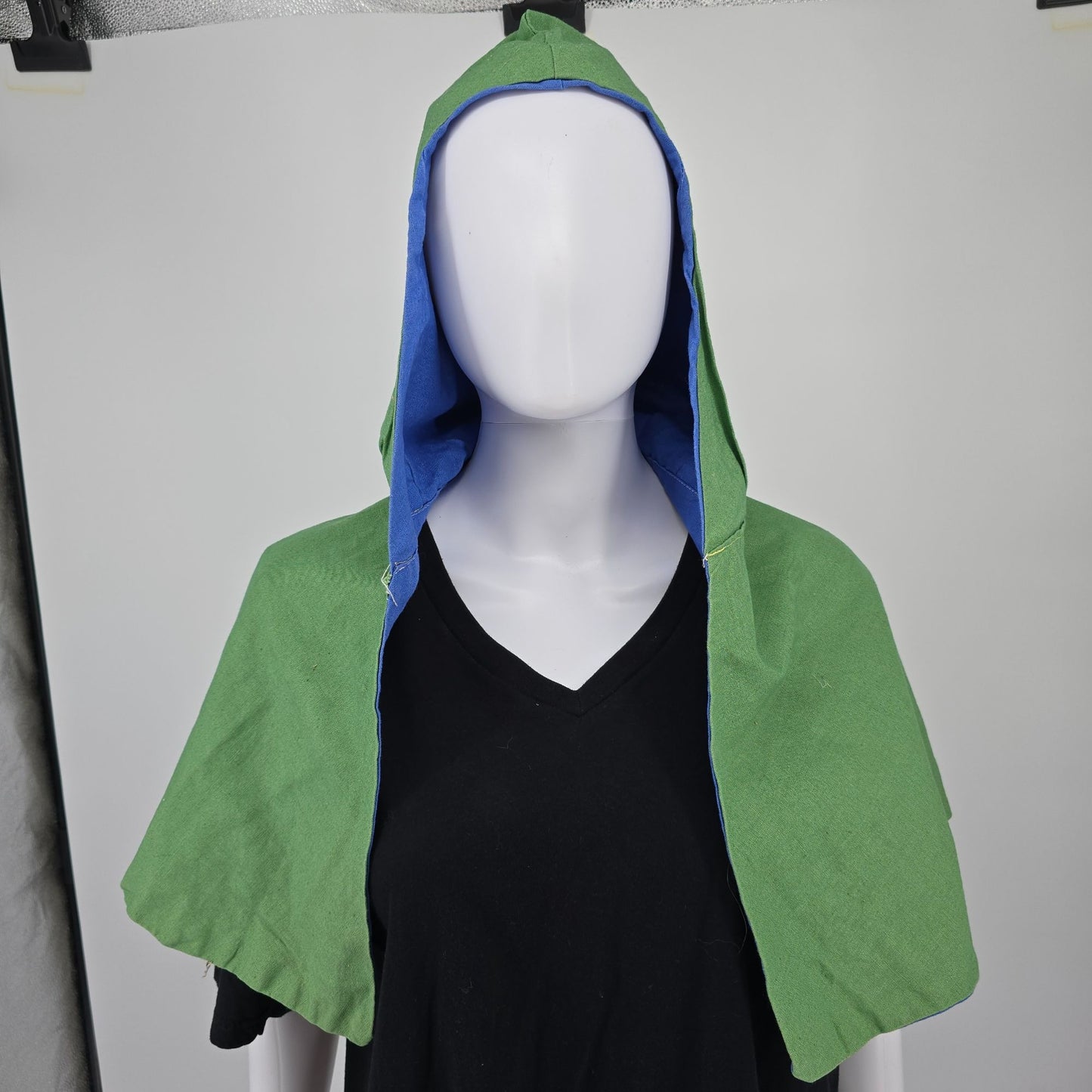 Vintage 1970s Handmade Reversible Blue/Green Costume/Theater Hooded Capelet (OS)
