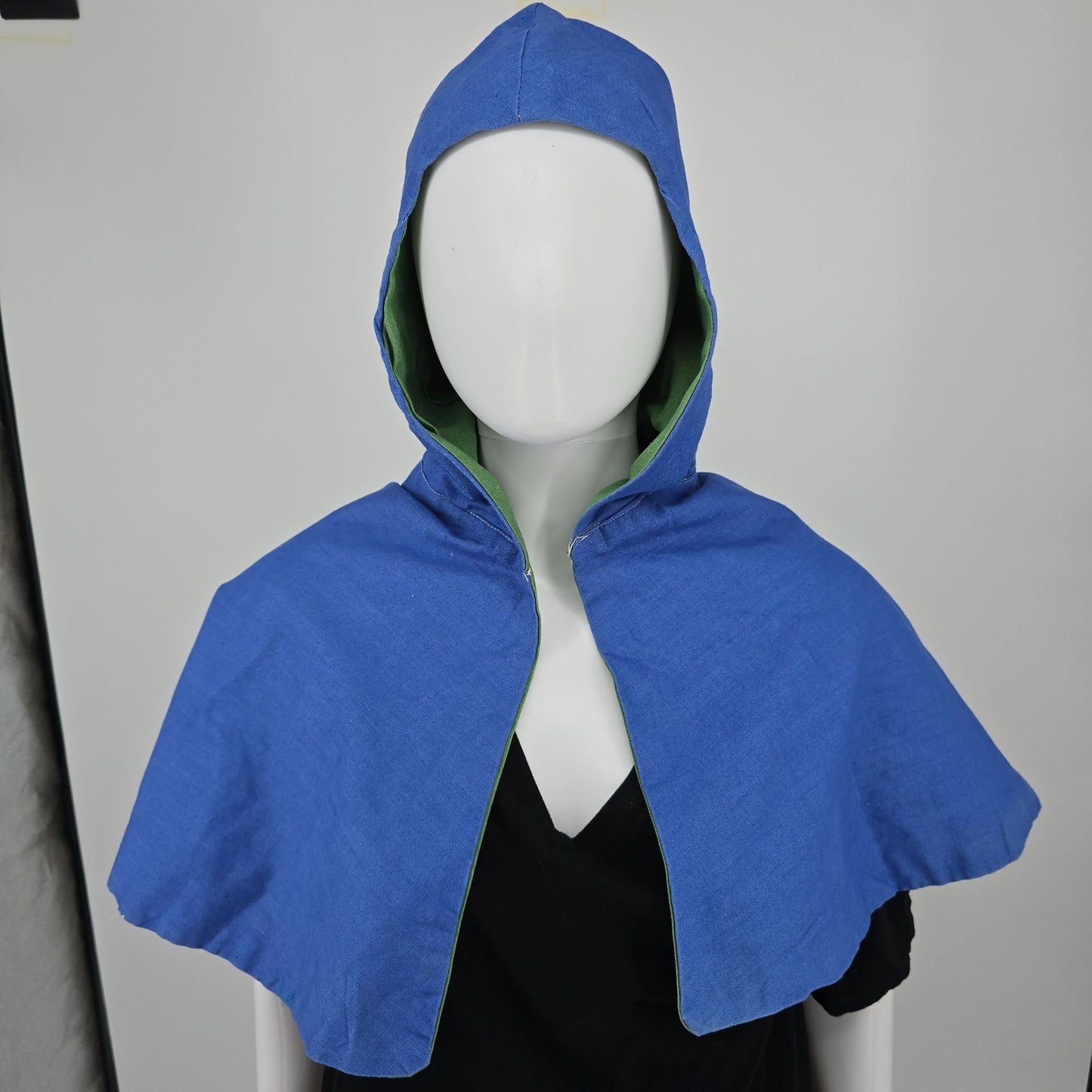 Vintage 1970s Handmade Reversible Blue/Green Costume/Theater Hooded Capelet (OS)