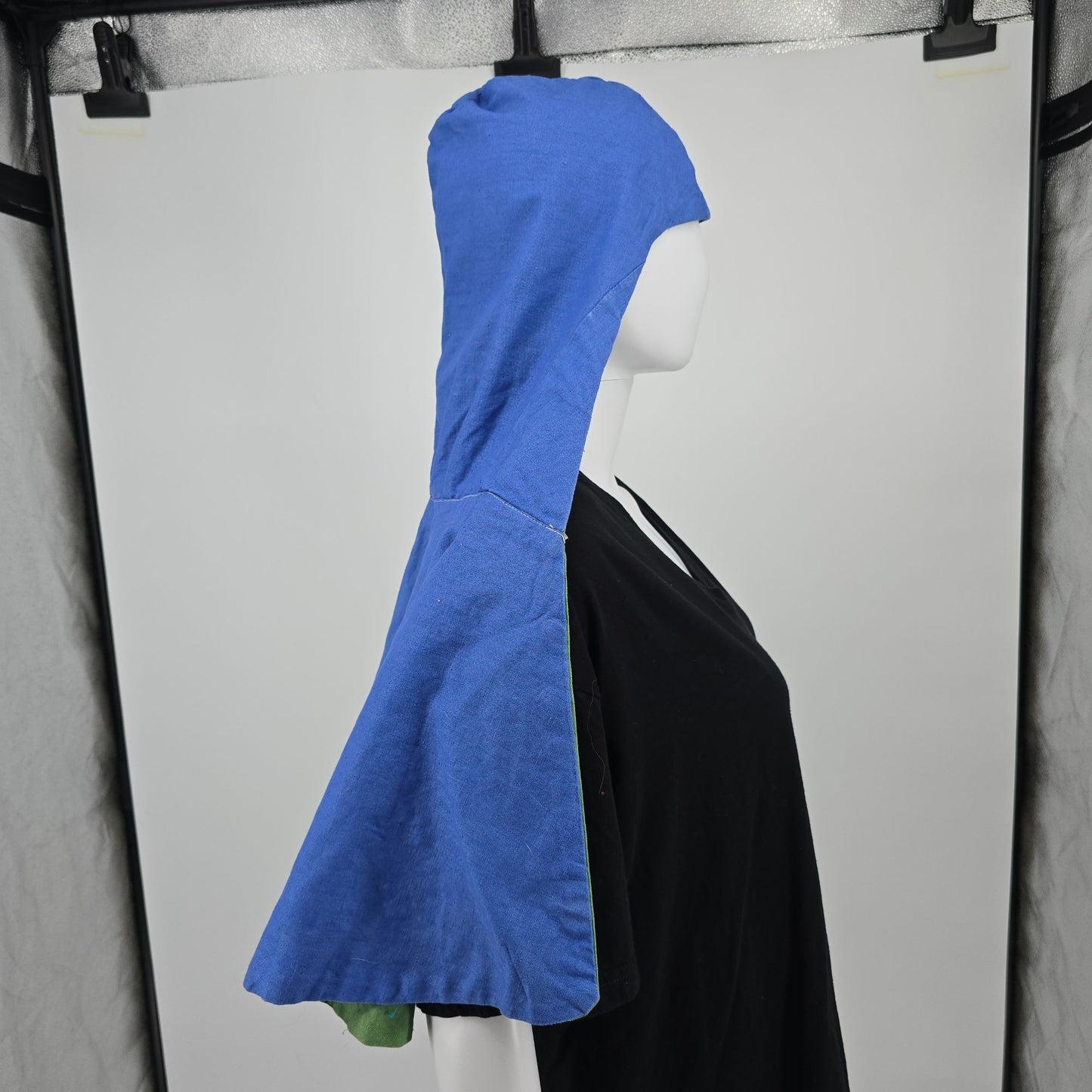 Vintage 1970s Handmade Reversible Blue/Green Costume/Theater Hooded Capelet (OS)