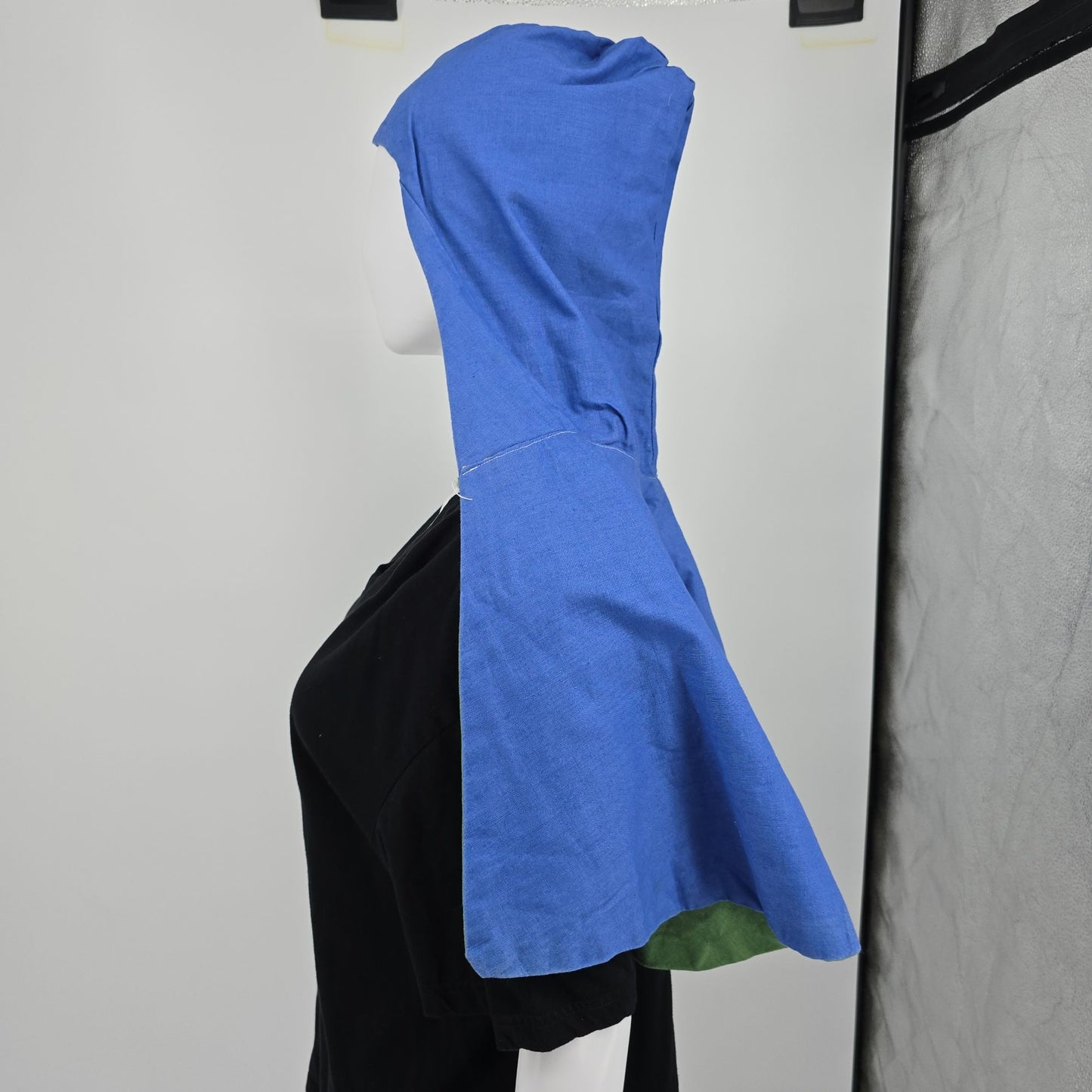 Vintage 1970s Handmade Reversible Blue/Green Costume/Theater Hooded Capelet (OS)