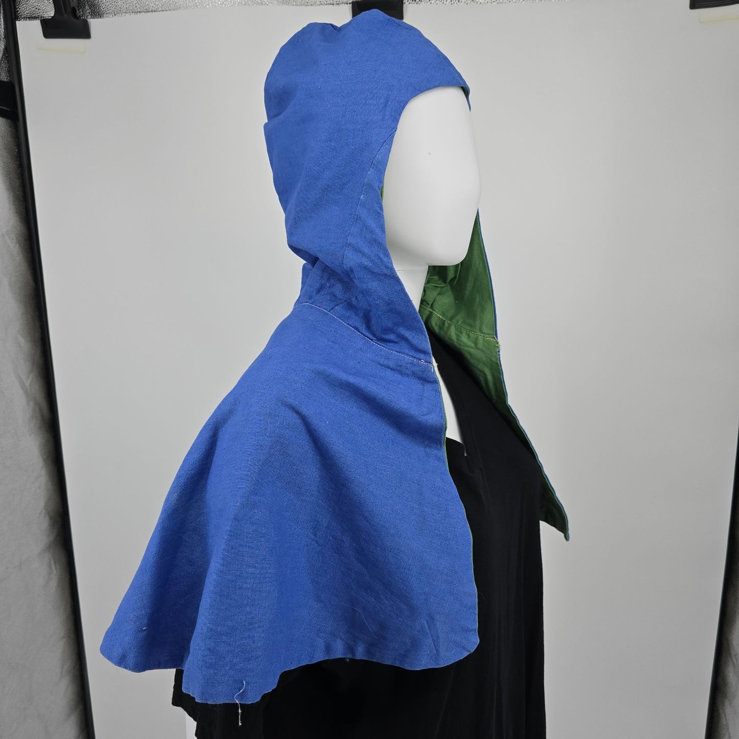 Vintage 1970s Handmade Reversible Blue/Green Costume/Theater Hooded Capelet (OS)