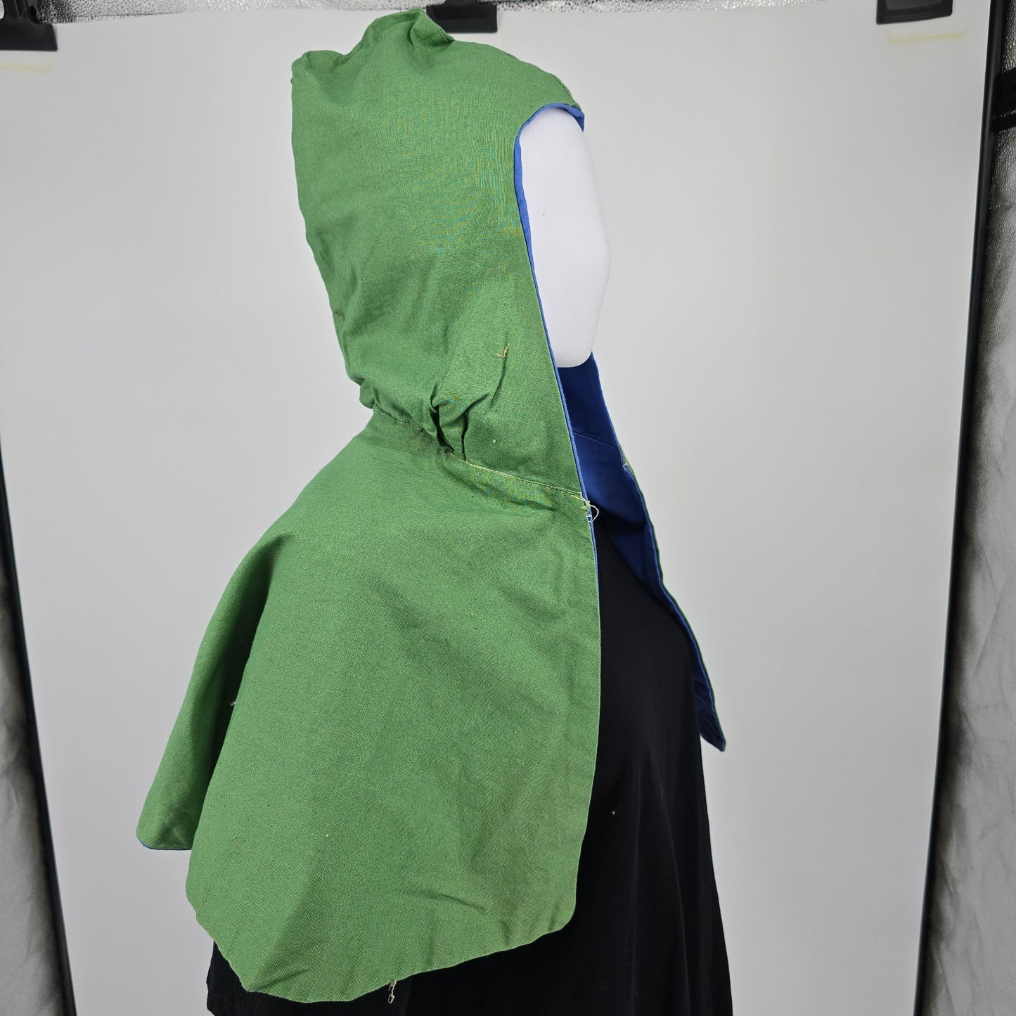 Vintage 1970s Handmade Reversible Blue/Green Costume/Theater Hooded Capelet (OS)