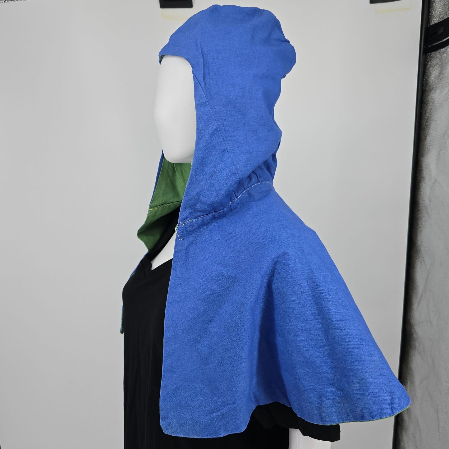 Vintage 1970s Handmade Reversible Blue/Green Costume/Theater Hooded Capelet (OS)